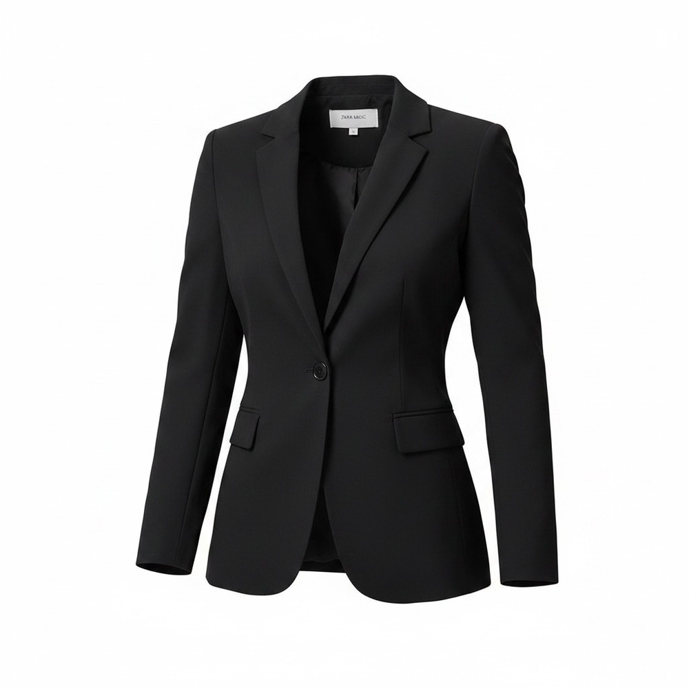Zara‎ Basic Womens Black Single Button Tailored Blazer Jacket Size 4 Made Spain